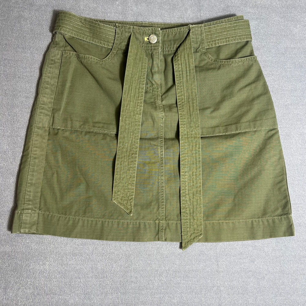 J.Crew Army Green Ripstop‎ Cotton Utility Mini Skirt with Tie Belt Size 2